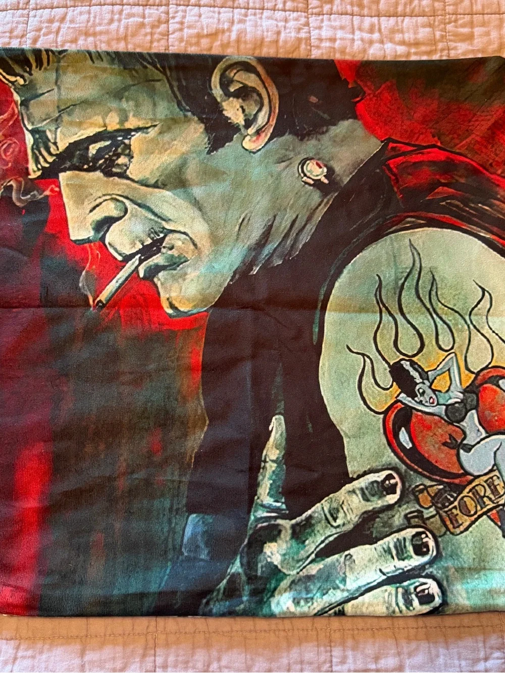 Broken Hearted Bell Tattoo Art Zipper Pillow Cover Frankenstein Monster 18”x18”